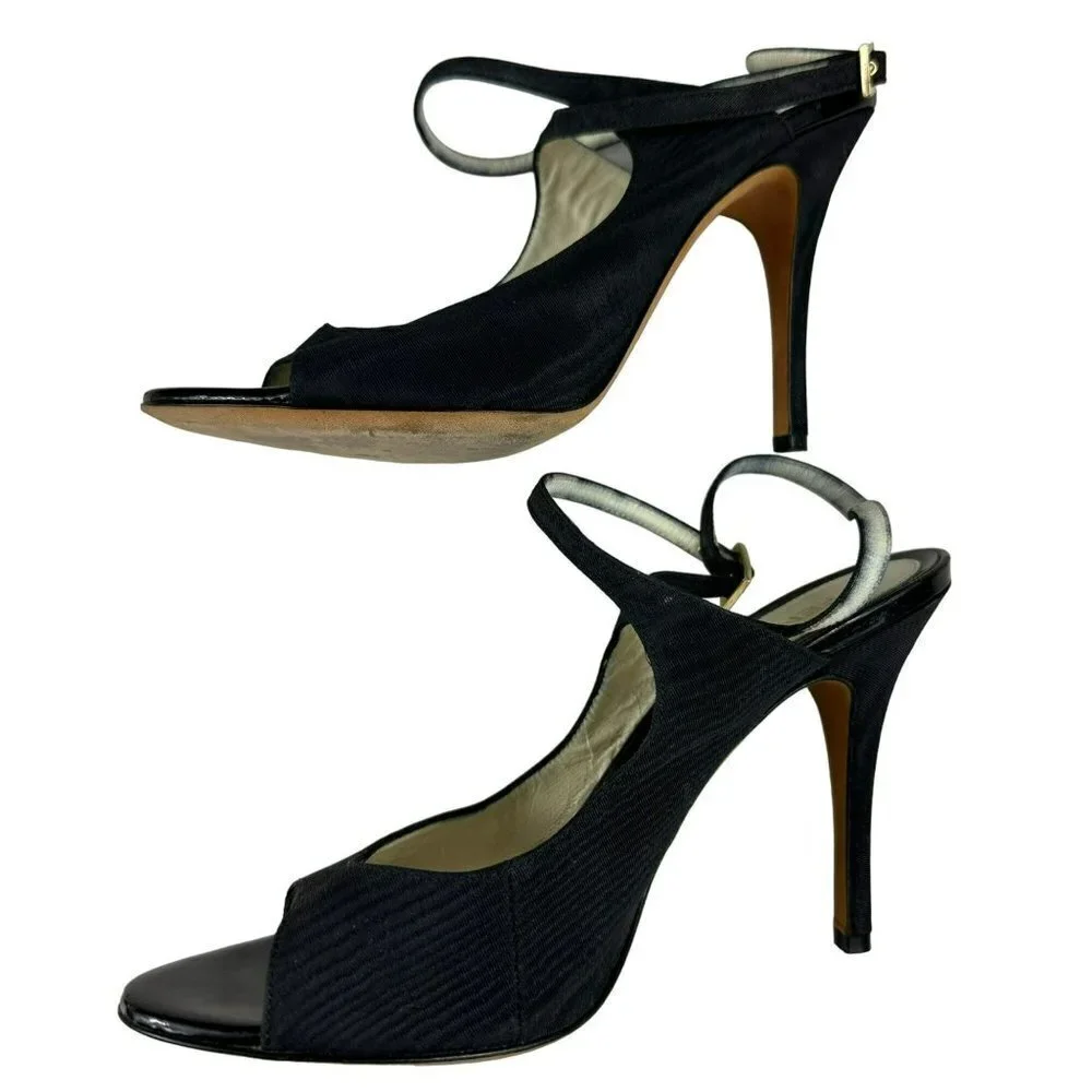 Fendi Designer Shoes Black Satin Open Toes Sandals 38.5 /‎ 7.5